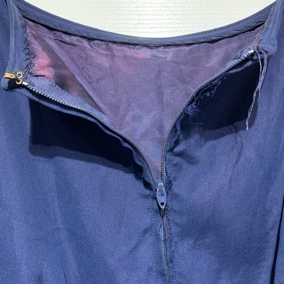 Vintage Rare ladies blue short sleeve chiffon dress with back zipper and lace - Picture 7 of 10